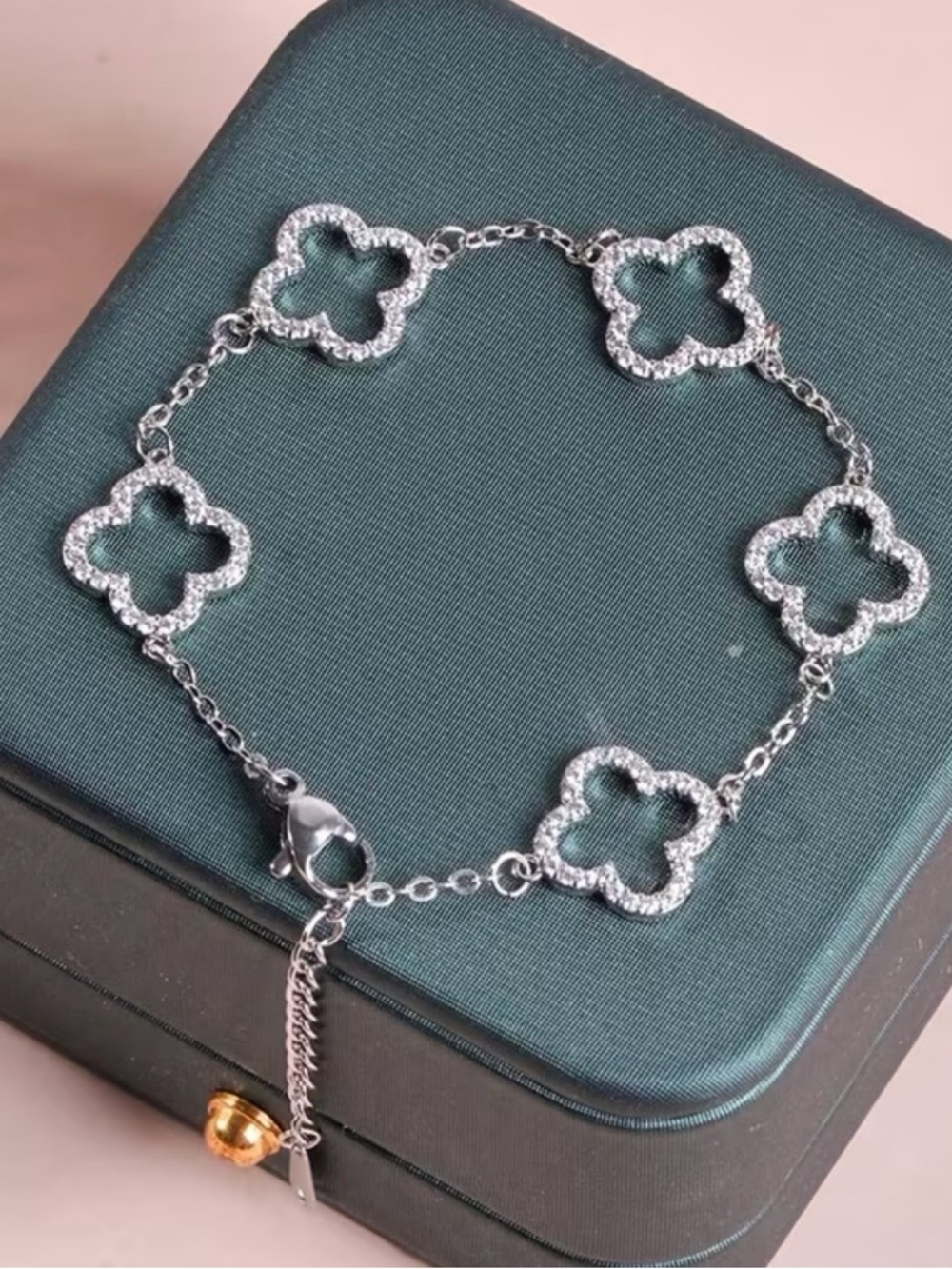 Kohl's Silver-Tone Clover Link Bracelet with Clear Crystals - Picture 1 of 1